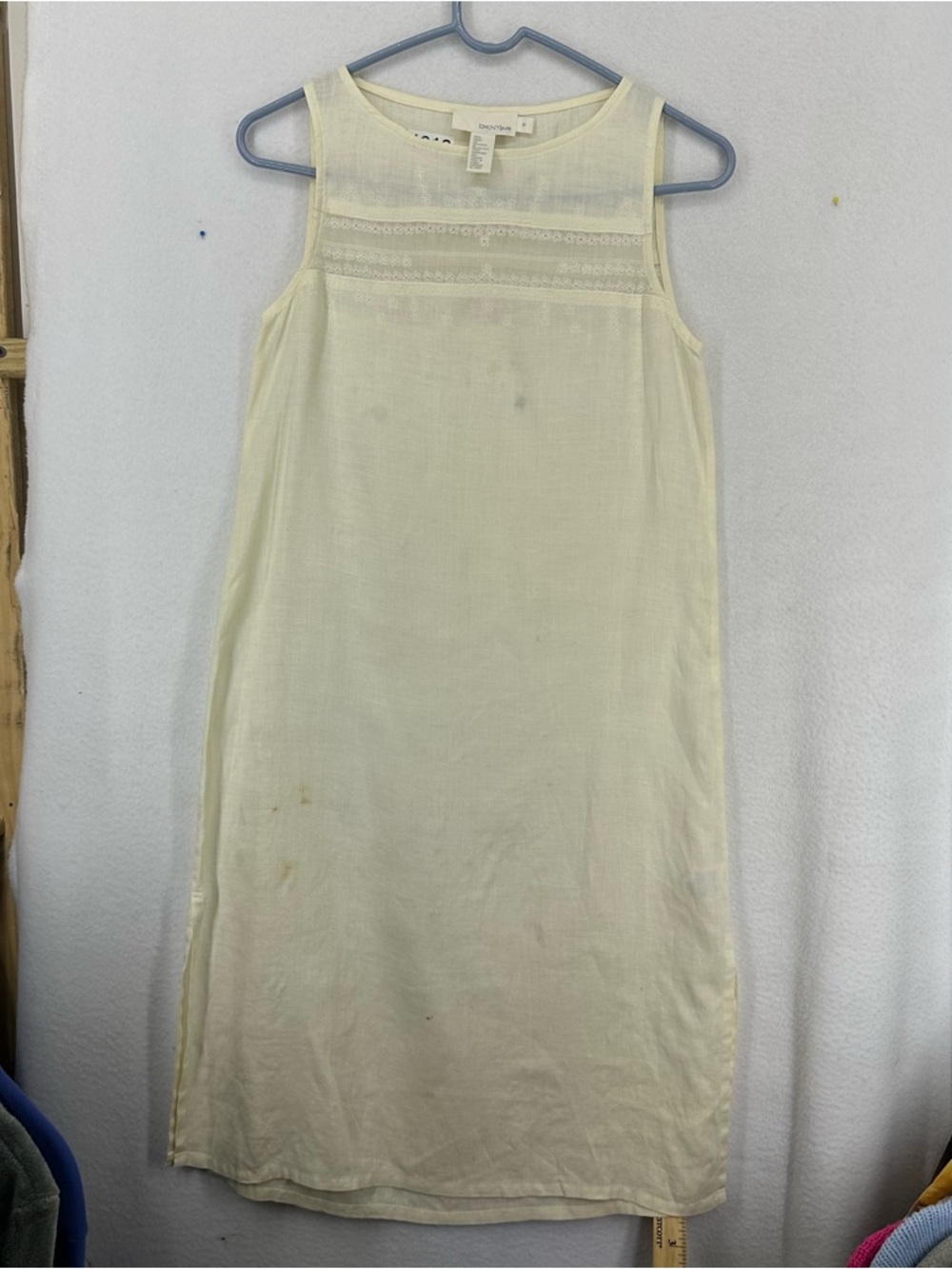 DKNY Pure Midi 100%‎ Linen Sleeveless Dress Petite Small White